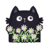 Black cat with daisies embroidered patch
