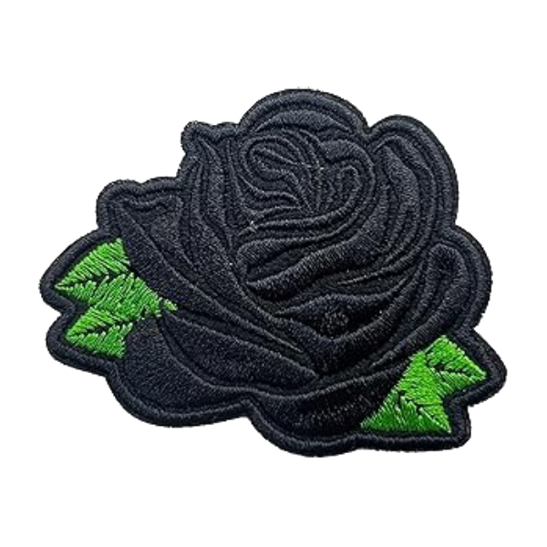 Black rose midnight stem embroidered patch