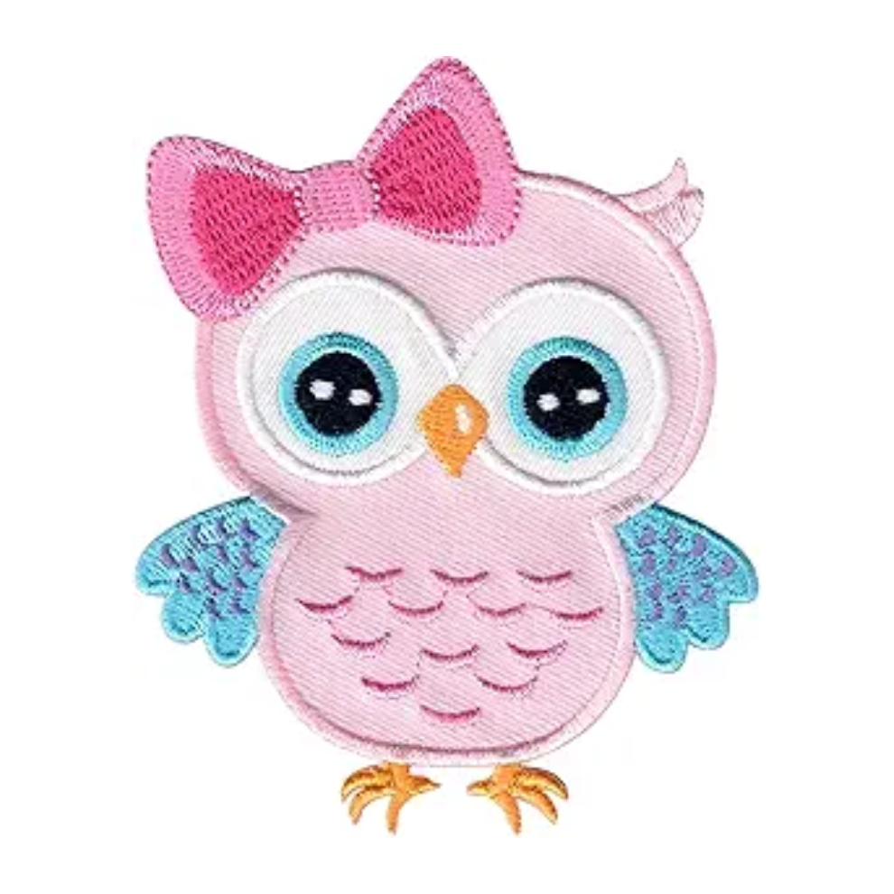 Cute pink owl embroidered patch