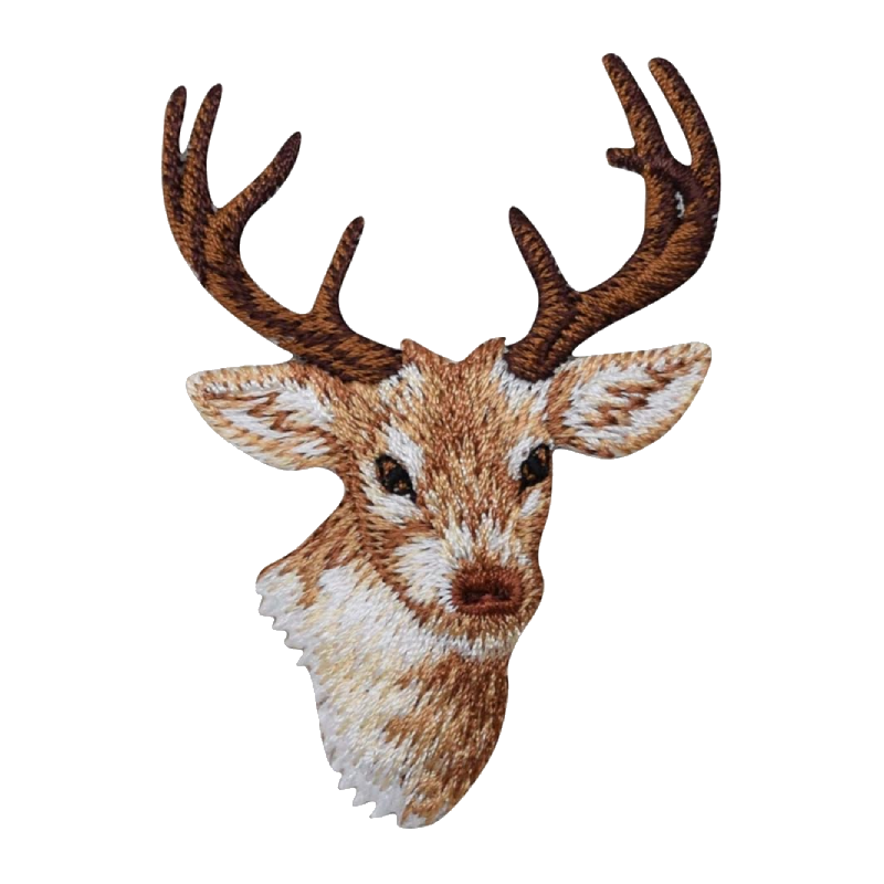 Deer head embroidered iron on patch