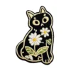 Floral black cat embroidered patch