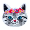 Flower crown grey tabby embroidered patch