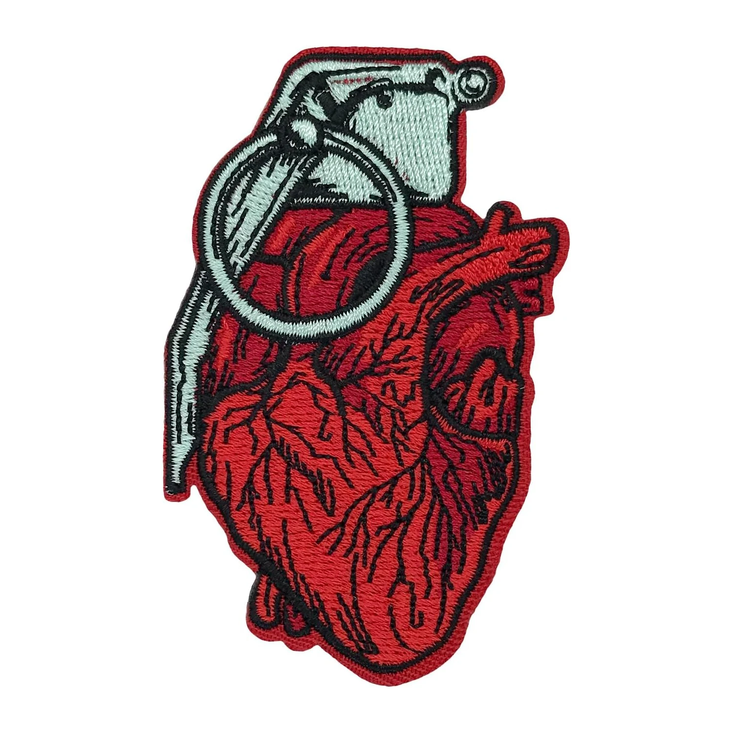 Heart grenade embroidered iron on patch
