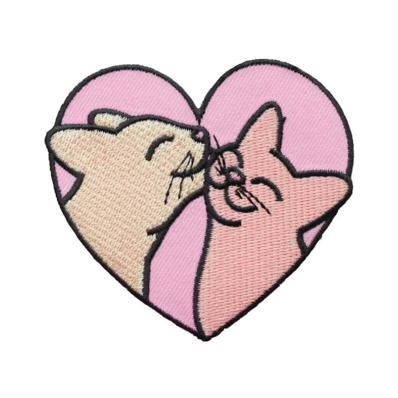 Kissing cats heart embroidered patch
