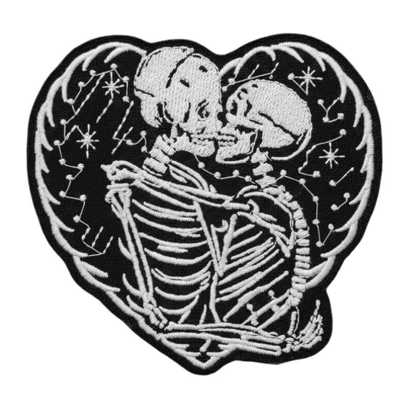 Kissing skeletons heart patch
