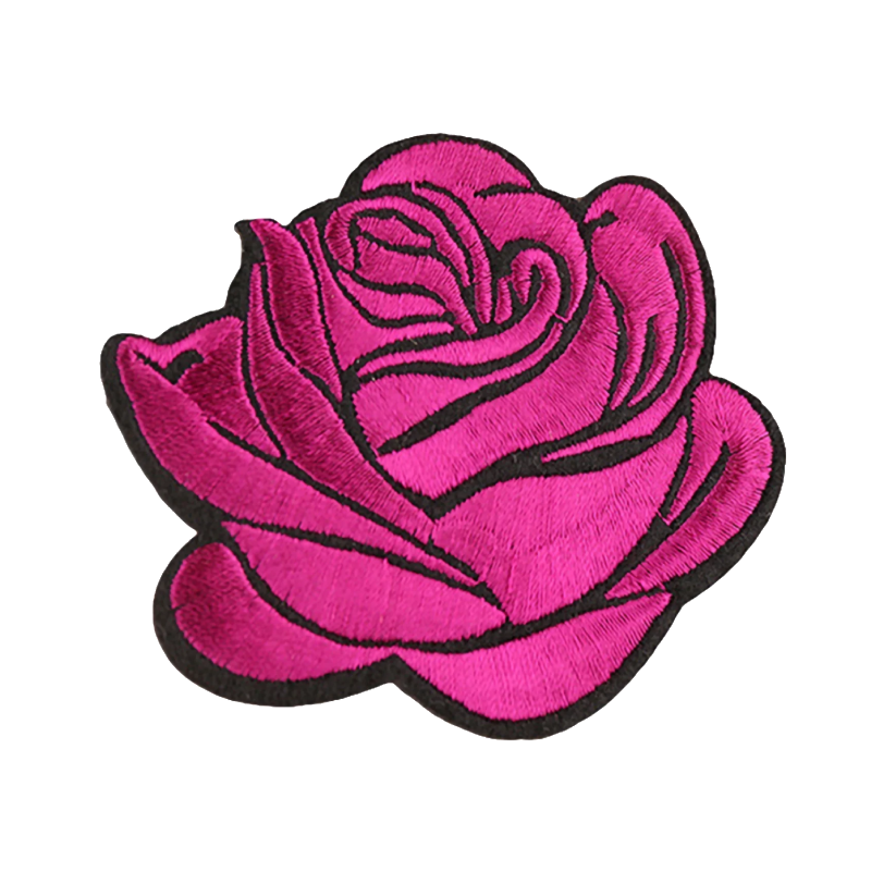 Magenta pink rose embroidered patch