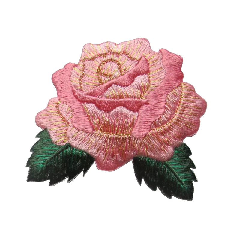 Pink rose blooming flower embroidered patch