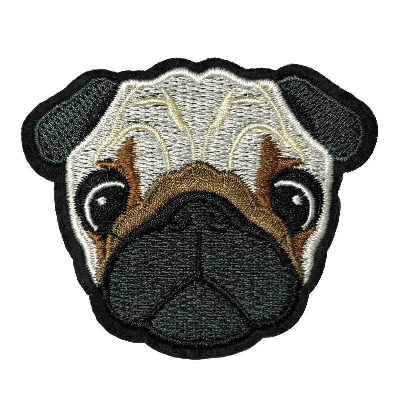 Pug dog face embroidered patch
