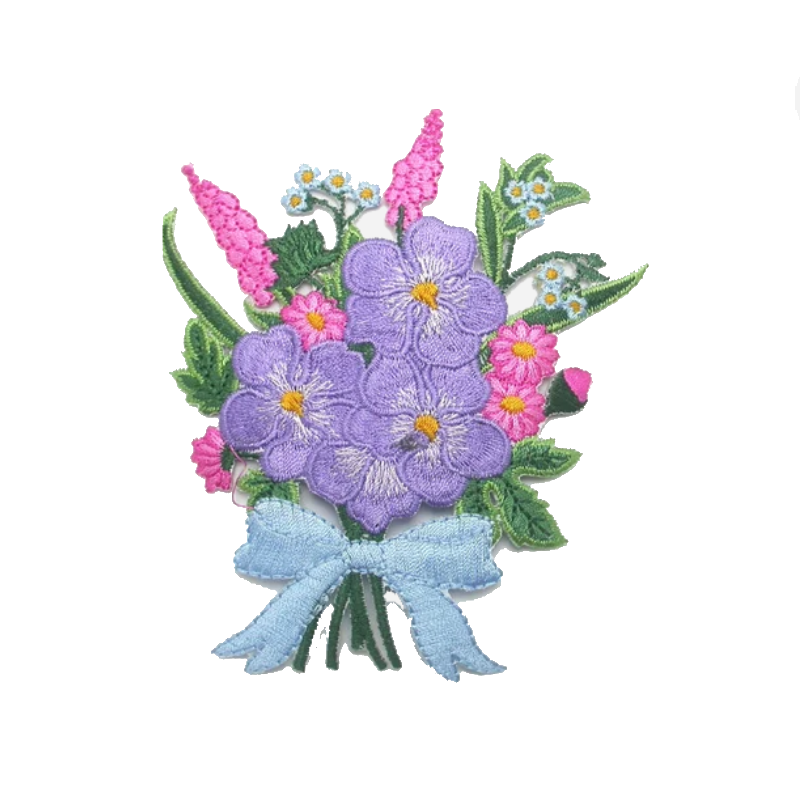 Purple pansy embroidered patch
