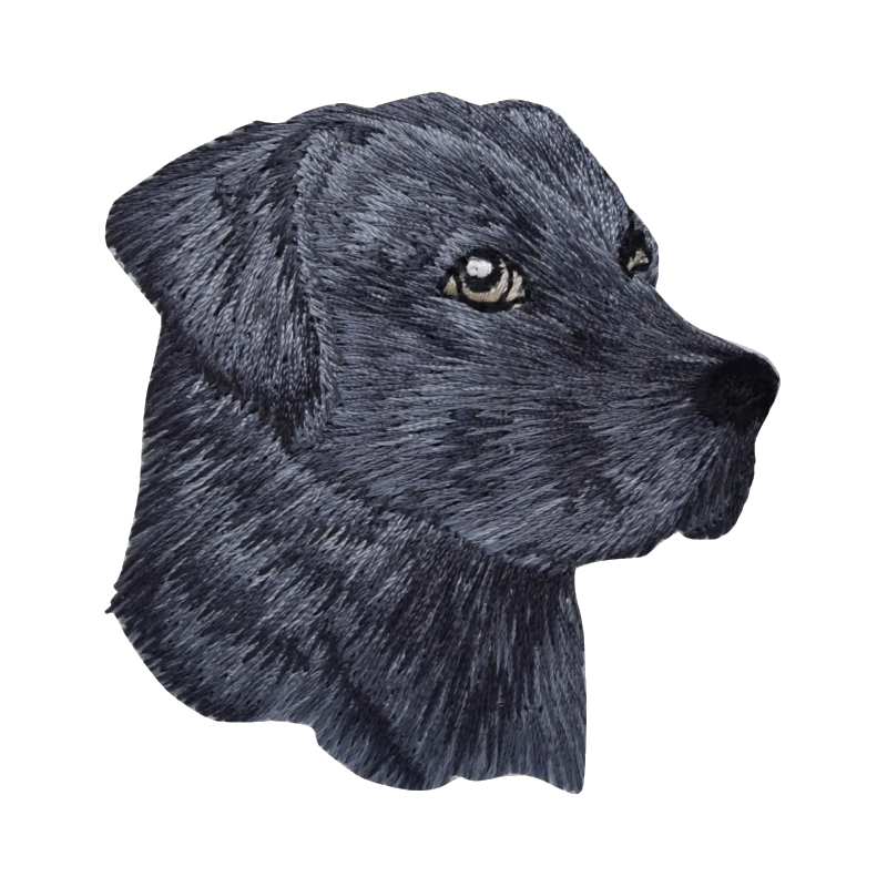 Realistic black labrador embroidered patch
