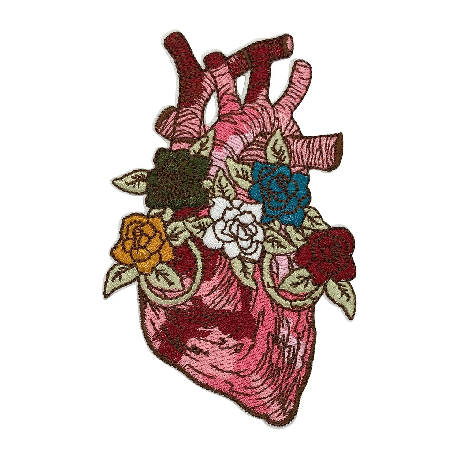 Red heart flower logo embroidered patch