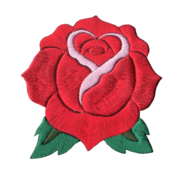 Red rose blooming embroidered patch