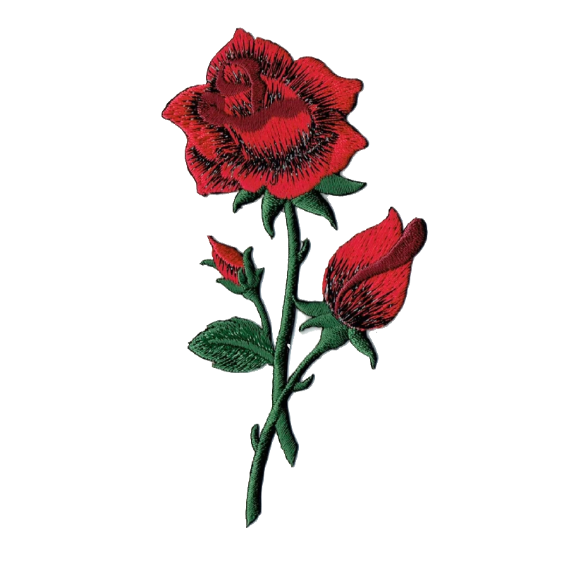 Red rose classic stem embroidered patch