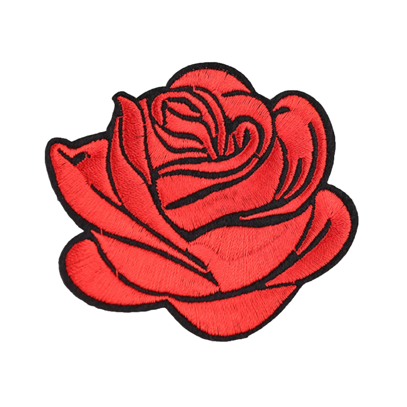 Red rose flower classic embroidered patch