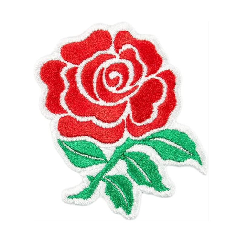 Red rose flower embroidered patch