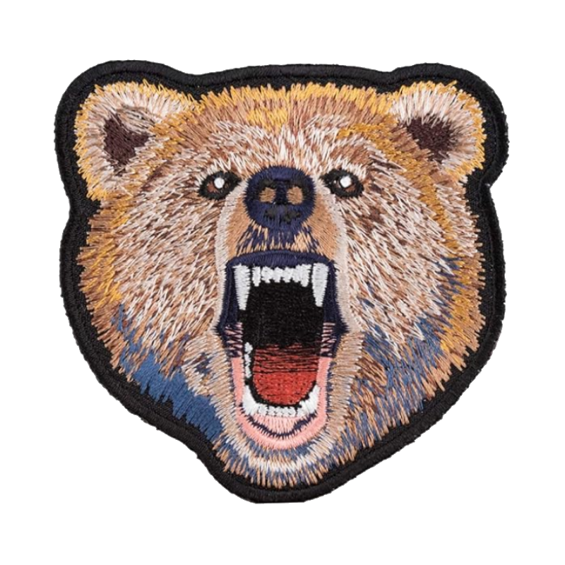 Roaring grizzly bear embroidered iron on patch