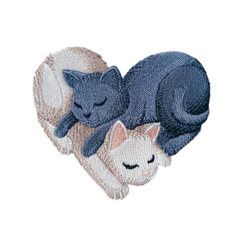 Sleeping cats heart embroidered patch