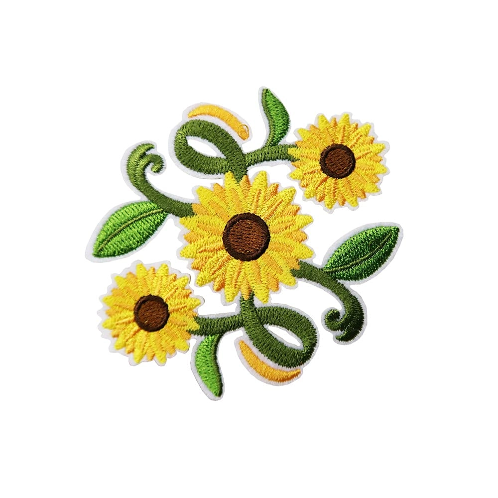 Triple sunflower vine embroidered patch