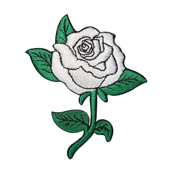 White rose floral flower embroidered patch