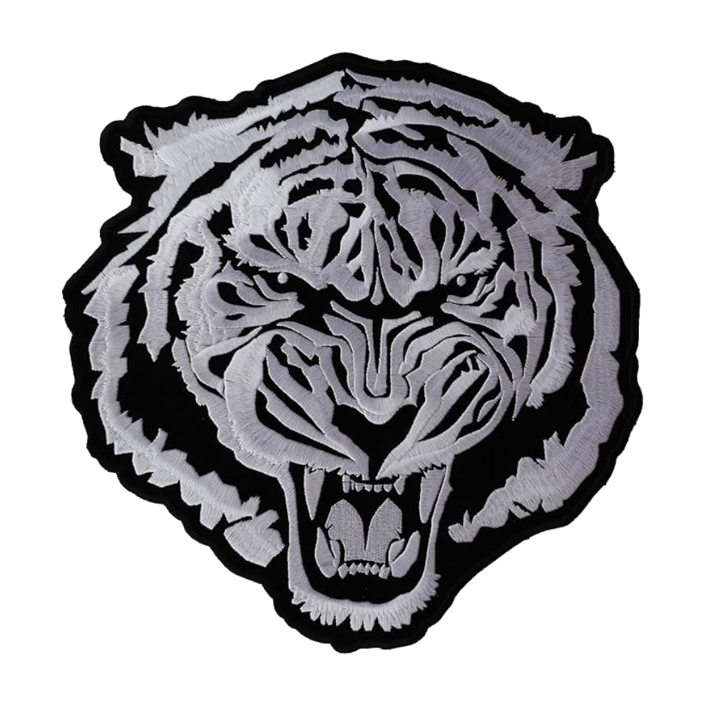 White tiger head embroidered patch